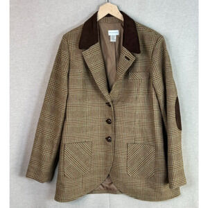 Vintage Soft Surroundings Womens Plaid Blazer Size XL Equestrian Wool Preppy